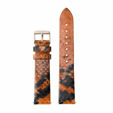 Bracelet de montre Cluse Boho Chic en cuir Orange Python/Rose Gold