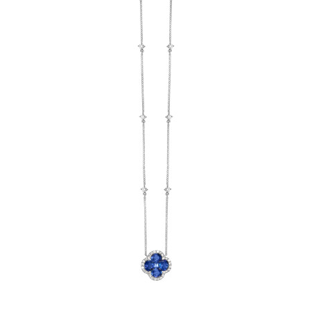 Collier Trèfle en or blanc, saphir et diamants