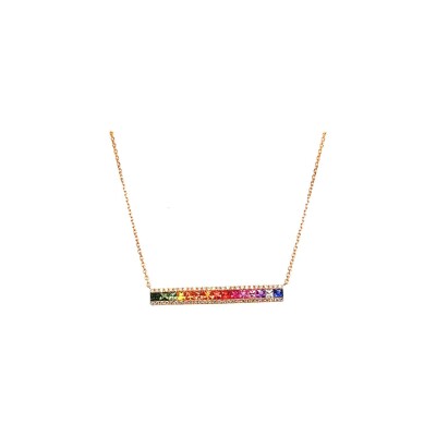 Collier Arc en Ciel barette horizontale en or rose, diamants et saphirs