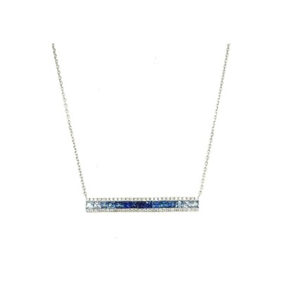 Collier Arc en ciel barrette horizontale en or blanc, saphirs et diamants