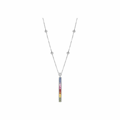 Collier tige arc en ciel en or blanc, saphirs multicolores et diamants