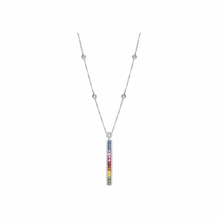 Collier tige arc en ciel en or blanc, saphirs multicolores et diamants