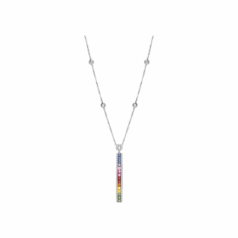 Rainbow stem necklace in white gold, multicolored sapphires and diamonds