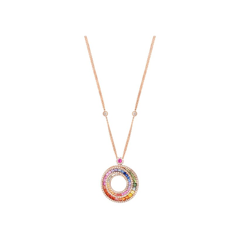 Collier Rainbow en or rose, saphirs multicolores et diamants