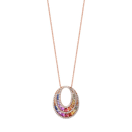 Collier Rainbow en or rose, multi-saphirs et diamants