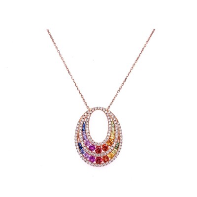 Collier Arc en Ciel en or rose, saphirs de couleurs et diamants