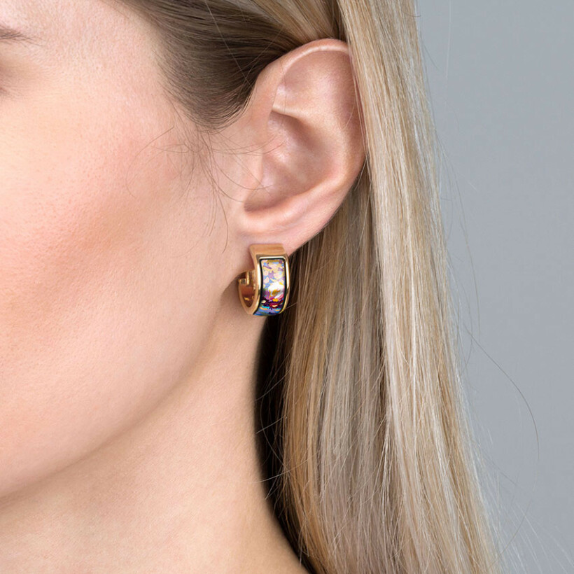 Boucles d'oreilles mini-créoles Freywille Hommage à Claude Monet Orangerie Rosé en email plaqué or rose