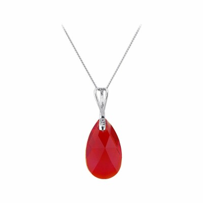 Collier Indicolite Larme en argent et cristaux rouges