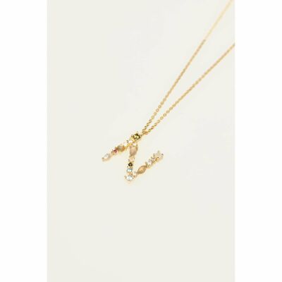 Collier PDPaola I AM Lettre N en argent doré et pierres naturelles, semi-précieuses