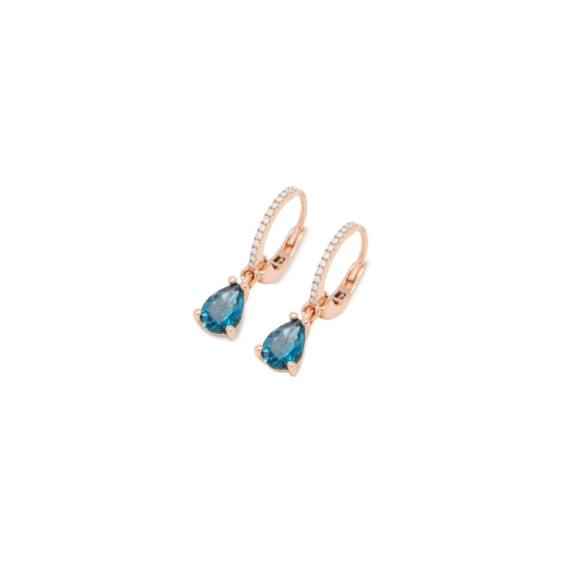 Boucles d'oreilles Ponte Vecchio Iris en or rose, topaze bleu london, topaze et diamants