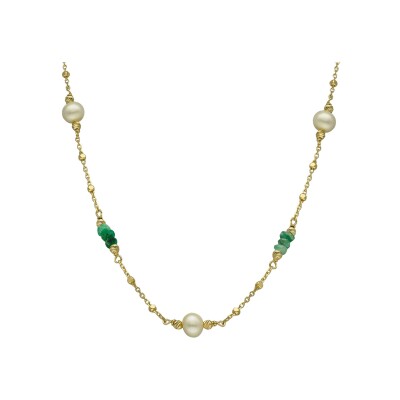 Collier Orus Bijoux en argent doré, perle d'eau douce et émeraude