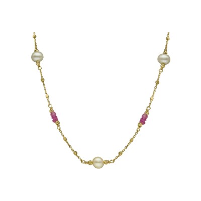 Collier Orus Bijoux en argent doré, perle d'eau douce et rubis