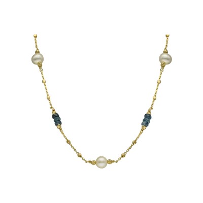 Collier Orus Bijoux en argent doré, perle d'eau douce et saphir