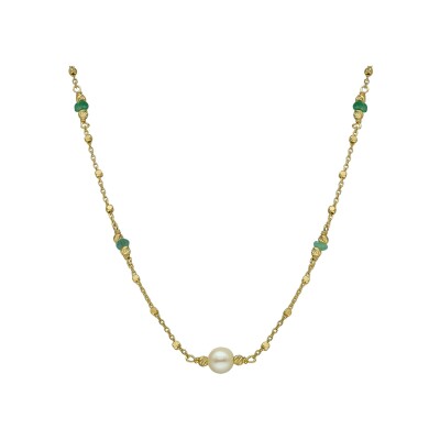 Collier Orus Bijoux en argent doré, perle d'eau douce et émeraude