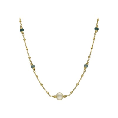Collier Orus Bijoux en argent doré, perle d'eau douce et saphir