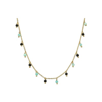Collier Orus Bijoux en argent doré, amazonite et spinelle noire