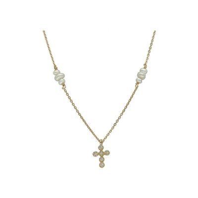 Collier Orus Bijoux en argent doré, perle d'eau douce et topaze blanche