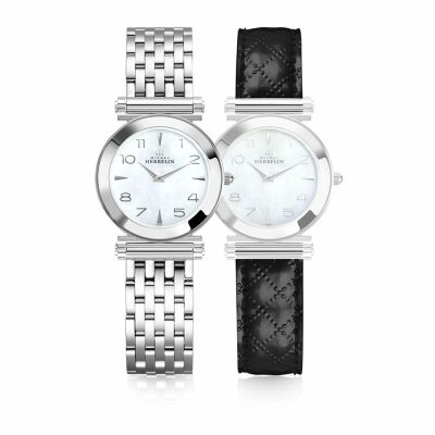 Coffret de montre HERBELIN Antarès, bracelet acier et cuir