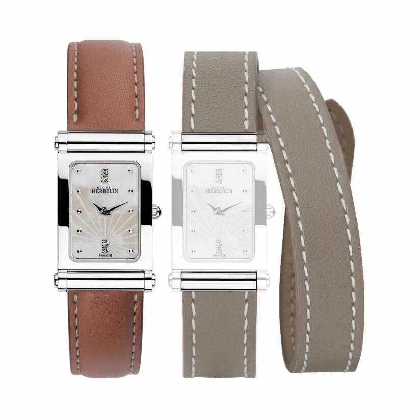 Coffret de montre Michel Herbelin Antarès et 2 bracelets cuir