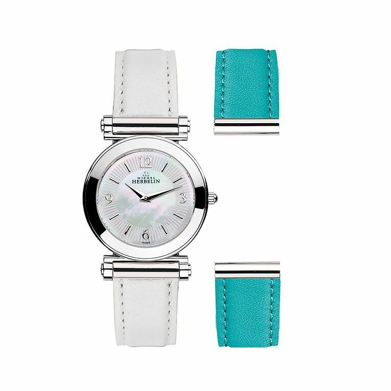 Coffret de montre Michel Herbelin Antarès et 2 bracelets cuir