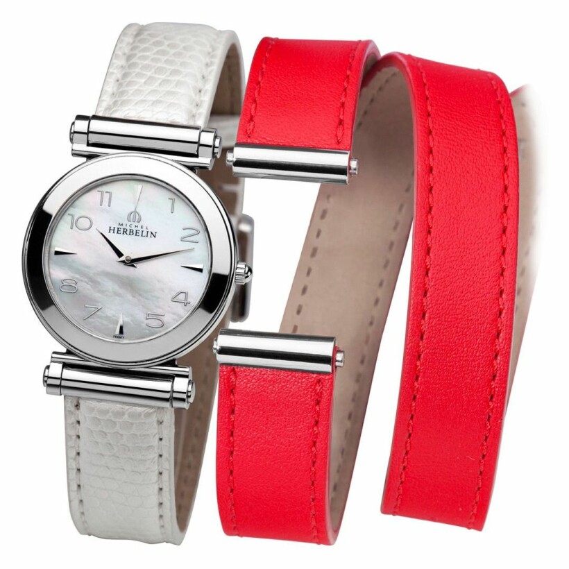 Coffret de montre Michel Herbelin Antarès et 2 bracelets cuir