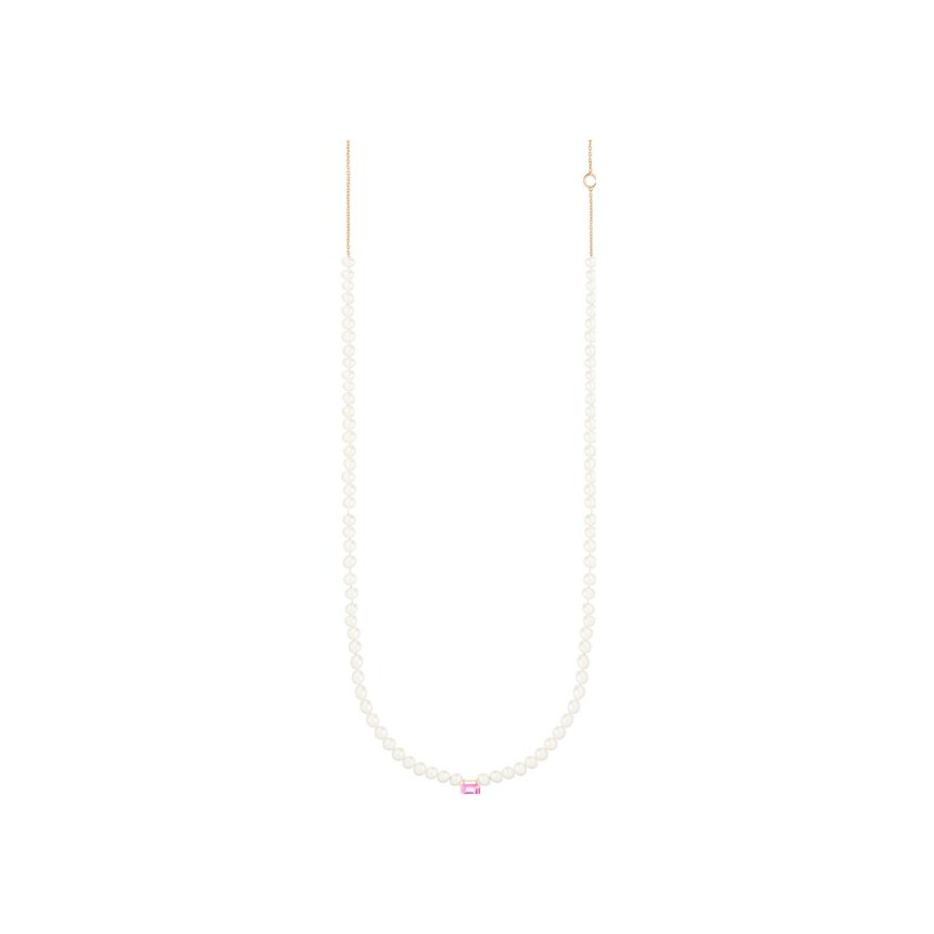 Ginette NY Mini cocktail necklace in pink gold, pearls and pink topaz