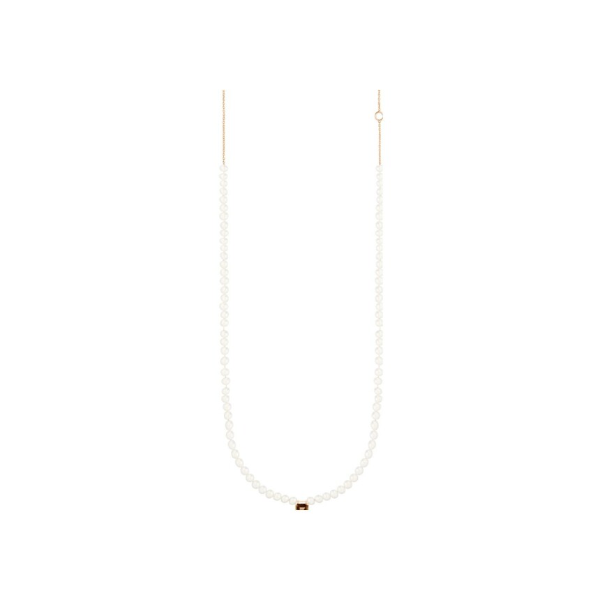 GINETTE NY COCKTAIL necklace, rose gold, smoked quartz and pearls