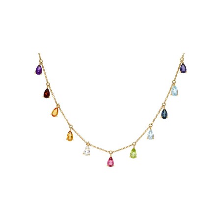 Collier Indygo Jewels India en or jaune, améthyste, topaze, aigue-marine, citrine, grenat, iolite, péridot et tourmaline