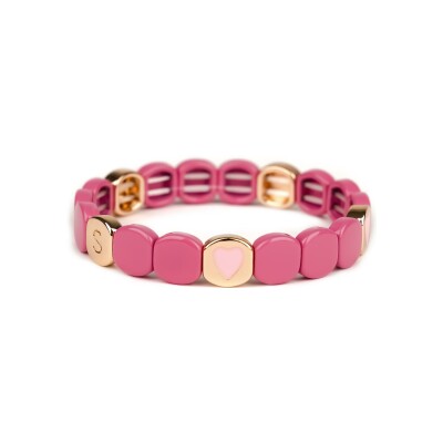 Bracelet Simone à Bordeaux Colorful Coeur Pourpre Octobre Rose en métal doré émaillé