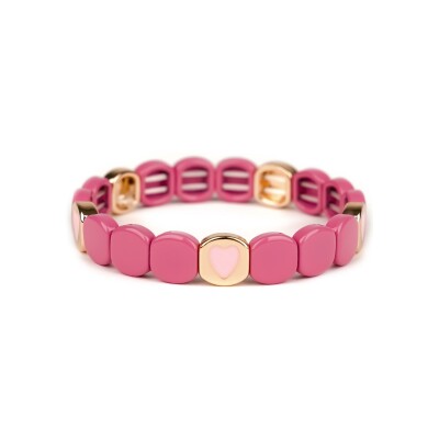 Bracelet Simone à Bordeaux Colorful Coeur Pourpre Octobre Rose en métal doré émaillé
