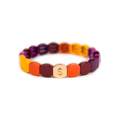 Bracelet Simone à Bordeaux Colorful Coucher De Soleil en métal doré émaillé