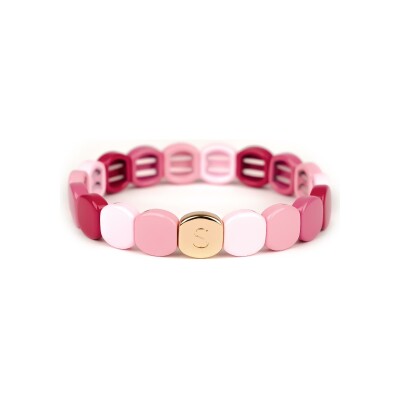 Bracelet Simone à Bordeaux Colorful Multi Rose Octobre Rose en métal doré émaillé
