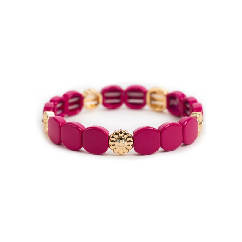 Bracelet Simone à Bordeaux Colorsmile en métal doré émaillé Rose Fushia