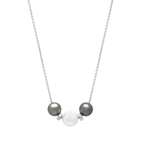 Collier Galaxy en or blanc, perle d’eau douce, perles de Tahiti et diamants