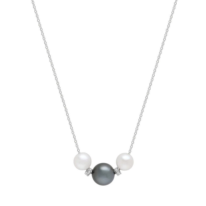 Collier Galaxy en or blanc, perles et diamants