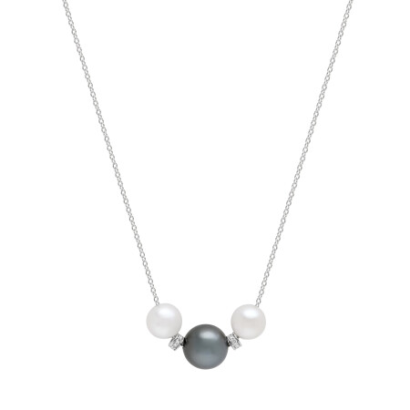 Collier Galaxy en or blanc, perles et diamants