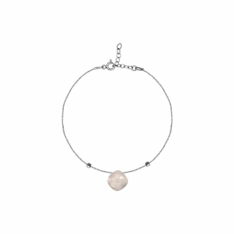 Bracelet en argent rhodié et quartz rose