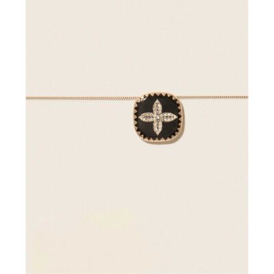 Collier Pascale Monvoisin Bowie en or jaune, argent, résine et diamant - Noir