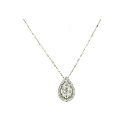 Collier look poire en or blanc et diamants