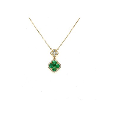Collier Trèfle en or jaune, émeraudes et diamants
