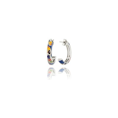 Boucles d'oreilles créoles Una Storia Toucan en argent rhodié et oxydes de zirconium