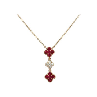 Collier Multi Trèfles en or rose, diamant et rubis