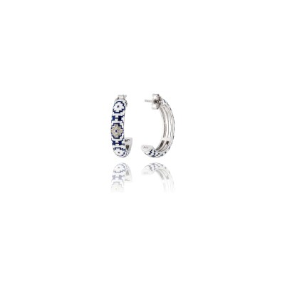 Boucles d'oreilles créoles Una Storia Aztec en argent rhodié et oxydes de zirconium