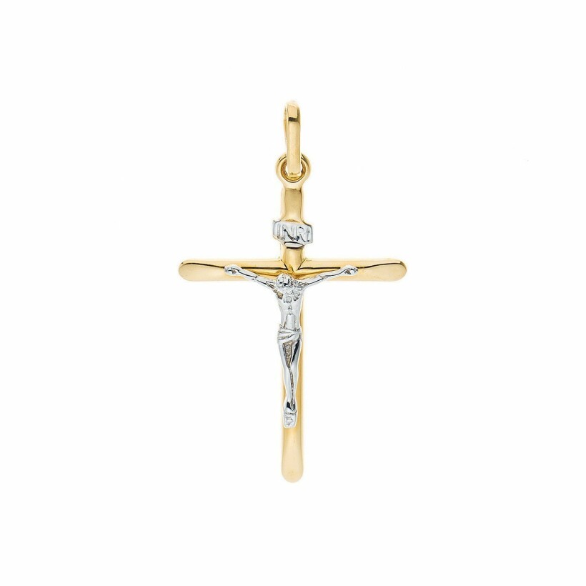 Pendentif Croix en or jaune et or blanc avec christ