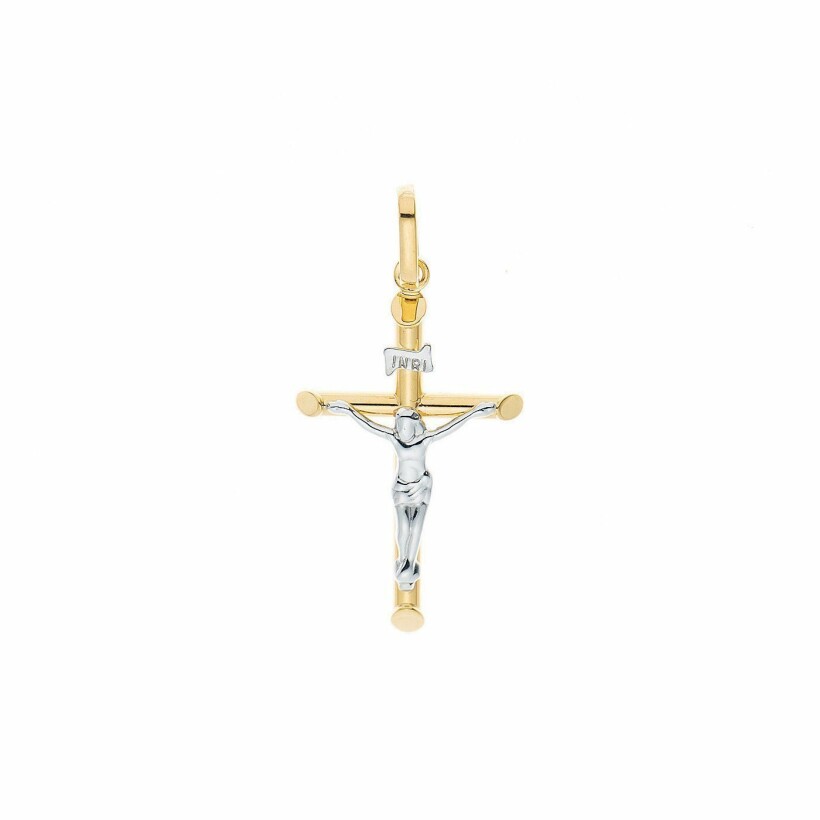 Pendentif Croix en or jaune et or blanc avec christ