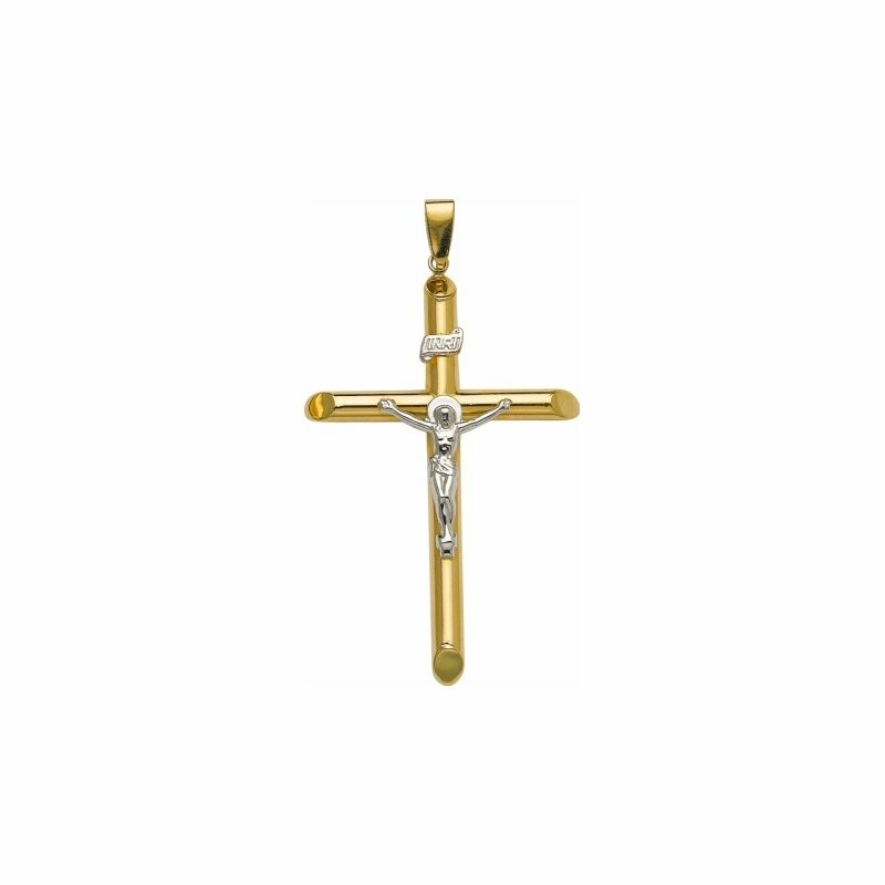 Pendentif Croix en or jaune et or blanc avec christ