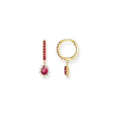 Créoles Thomas Sabo en argent, plaqué or, oxyde de zirconium et rubis synthétique