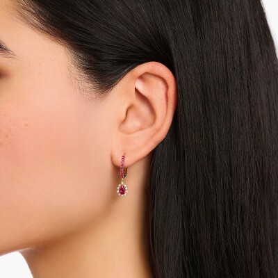Créoles Thomas Sabo en argent, plaqué or, oxyde de zirconium et rubis synthétique