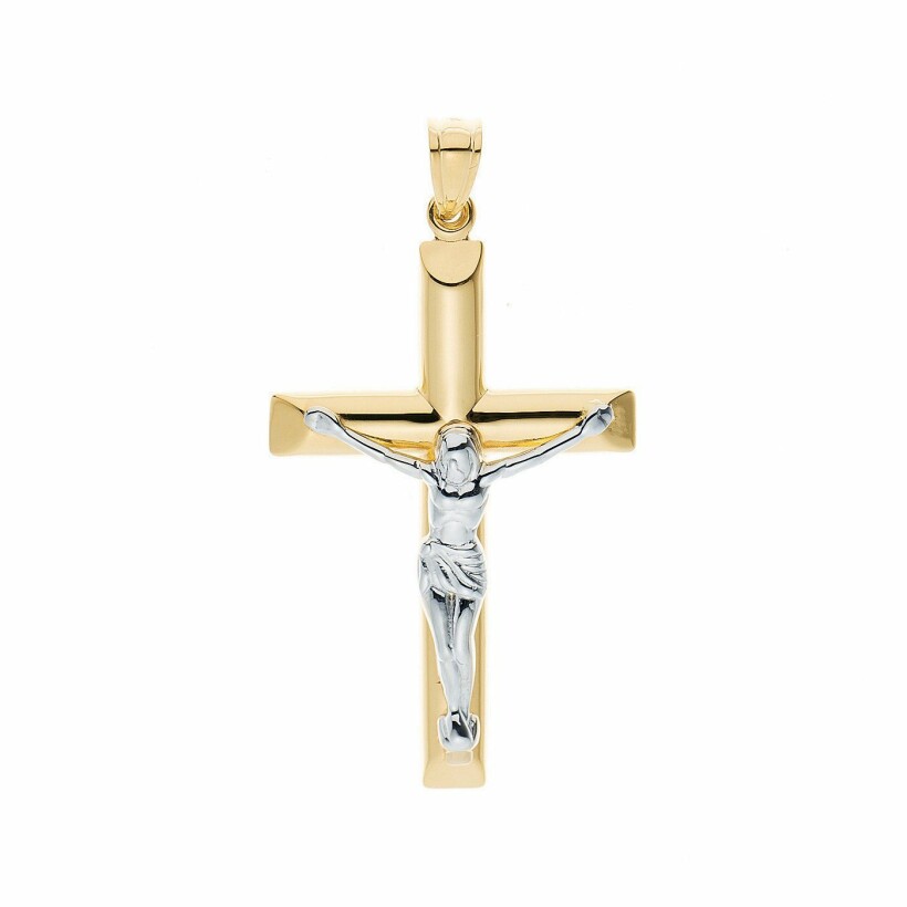 Pendentif Croix en or jaune et or blanc avec christ