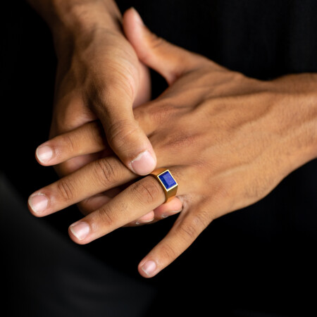 Bague Gemini Classics en titane et lapis lazuli